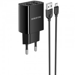 Зарядний пристрій для телефона - Borofone BA53A Powerway (2USB/2.1A) + MicroUSB Чорний