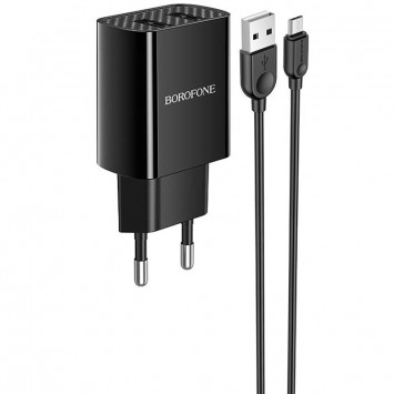 Зарядний пристрій для телефона - Borofone BA53A Powerway (2USB/2.1A) + MicroUSB Чорний