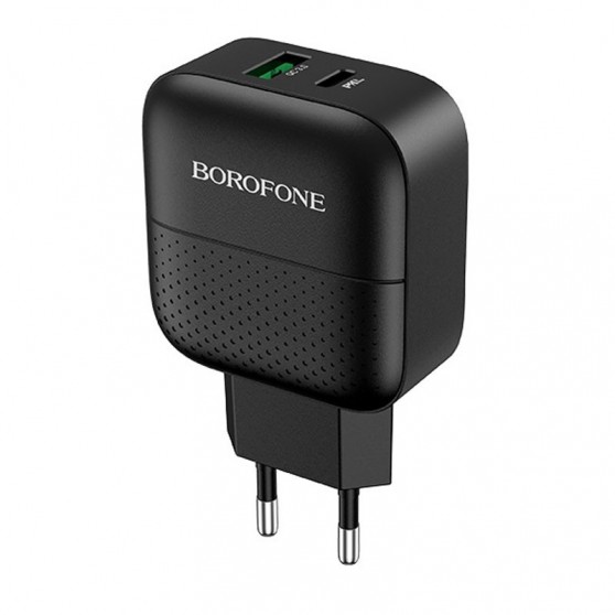 Зарядний пристрій Borofone BA46A PD 18W+QC3.0 (1USB/1Type-C/3A), Чорний