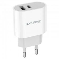 Зарядний пристрій Borofone BA62A Wiseacre PD12W (1USB/1Type-C/2.4A) + Type-C to Lightning, Білий