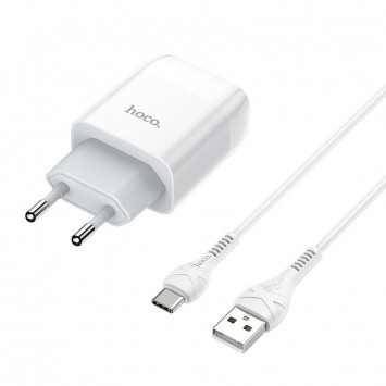 Зарядний пристрій USB HOCO C73A (2USB/2.4A) + Type-C (Білий) - Мережеві ЗП (220 В) - зображення 1 