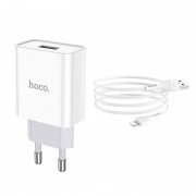 Мережевий зарядний пристрій Apple iPhone HOCO C81A (1USB/2.1A) + Ligthning (Білий)