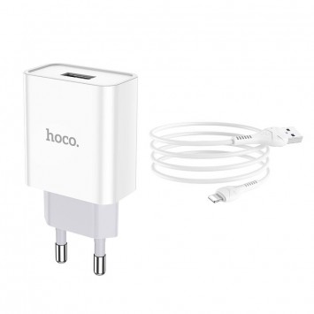 Мережевий зарядний пристрій Apple iPhone HOCO C81A (1USB/2.1A) + Ligthning (Білий) - Мережеві ЗП (220 В) - зображення 1 