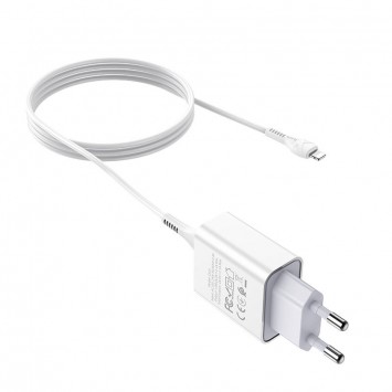 Мережевий зарядний пристрій Apple iPhone HOCO C81A (1USB/2.1A) + Ligthning (Білий) - Мережеві ЗП (220 В) - зображення 3 