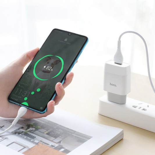 Зарядний пристрій Hoco C72A (1USB/2.1A) + Type-C Білий - зображення 4 
