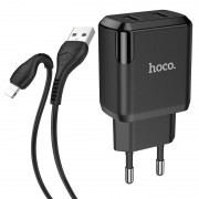 Зарядний пристрій HOCO N7 (2USB/2,1A) + USB - Lightning Чорний