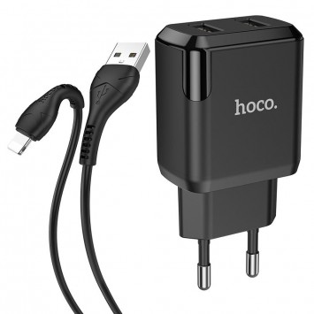 Зарядний пристрій HOCO N7 (2USB/2,1A) + USB - Lightning Чорний - Мережеві ЗП (220 В) - зображення 3 