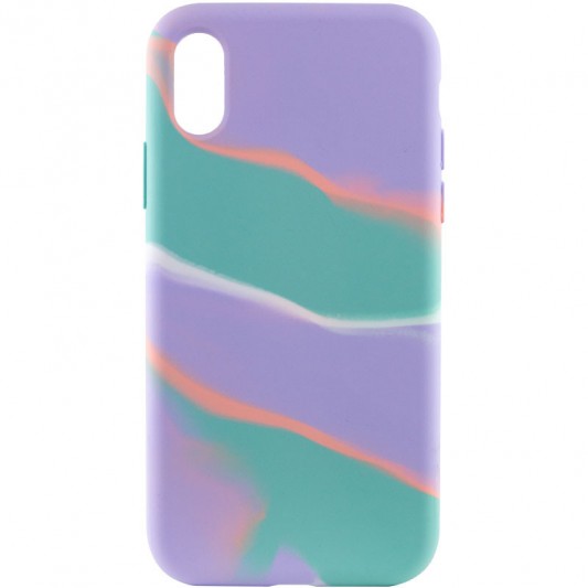 Чохол для Apple iPhone X / XS (5.8"") - Silicone case full Aquarelle Бірюзово-бузковий