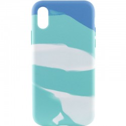 Чехол для Apple iPhone X / XS (5.8"") - Silicone case full Aquarelle Бирюзово-белый