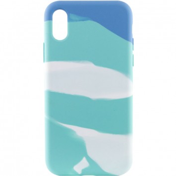 Чохол для Apple iPhone X/XS (5.8"") - Silicone case full Aquarelle Бірюзово-білий