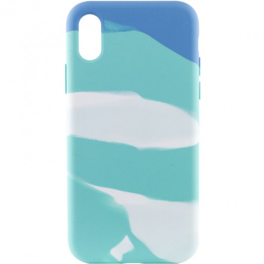 Чохол для Apple iPhone X/XS (5.8"") - Silicone case full Aquarelle Бірюзово-білий