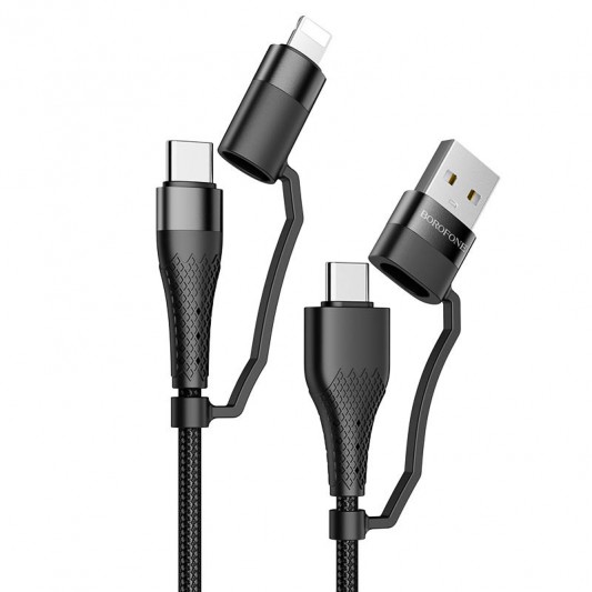 Дата кабель Borofone BU28 Multi-energy 4in1 Type-C/USB - Type-C/Lightning (1.2m) Черный