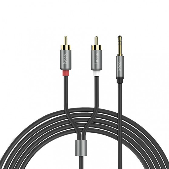 Аудіо кабель Aux Hoco UPA10 Lotus Double RCA Audio 3.5mm (1,5м) Сірий