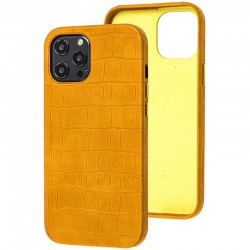 Кожаный чехол для Apple iPhone 12 Pro / 12 (6.1"") - Croco Leather Yellow