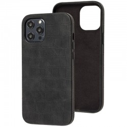 Кожаный чехол для iPhone 12 Pro / 12 - Croco Leather Black