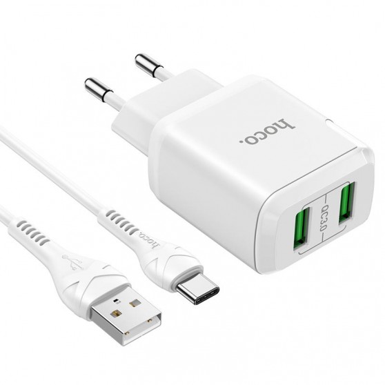 Зарядний пристрій HOCO N6 QC3.0 (2USB/3A) + USB - Type-C Білий