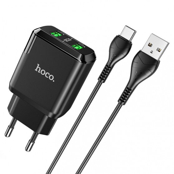 Зарядное устройство HOCO N6 QC3.0 (2USB/3A) + USB - Type-C Черный