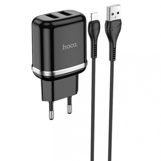 Зарядний пристрій Hoco N4 (2USB/2.4A) + Lightning Чорний