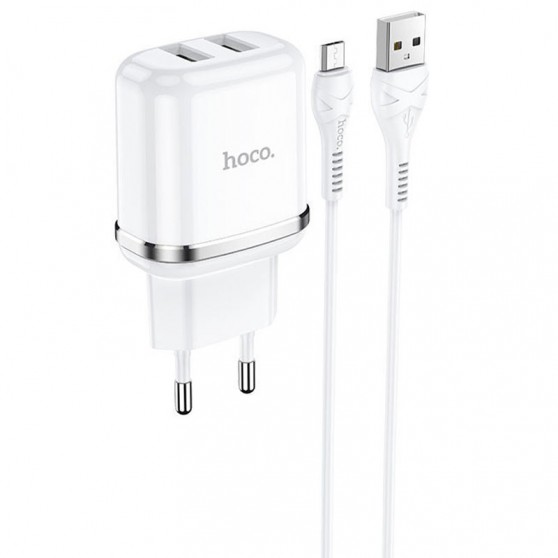 Зарядний пристрій Hoco N4 (2USB/2.4A) + MicroUSB Білий