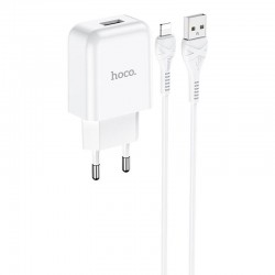 Зарядний пристрій HOCO N2 (1USB/2.1A) + USB - Lightning Білий