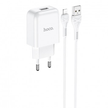 Зарядное устройство HOCO N2 (1USB/2.1A) + USB - Lightning Белый
