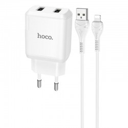 Зарядний пристрій HOCO N7 (2USB/2,1A) + USB - Lightning Білий
