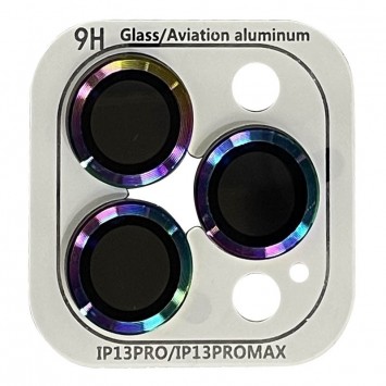 Защитное стекло на камеру для Apple iPhone 13 Pro / 13 Pro Max - Metal Classic (в упак.) Сиреневый / Rainbow