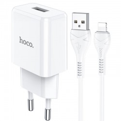 Зарядний пристрій HOCO N9 (1USB/2,1A) + Lightning Білий