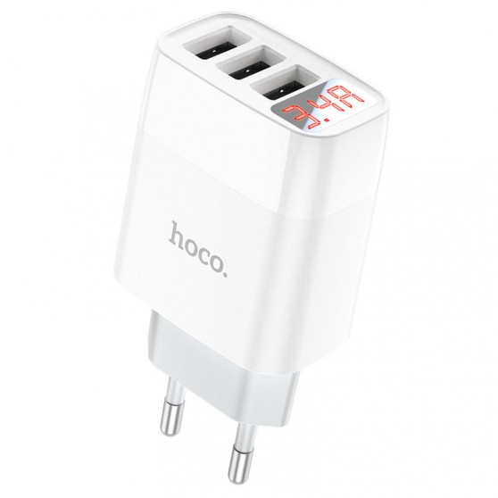 Зарядний пристрій Hoco C93A Ease charge 3-port digital display charger Білий