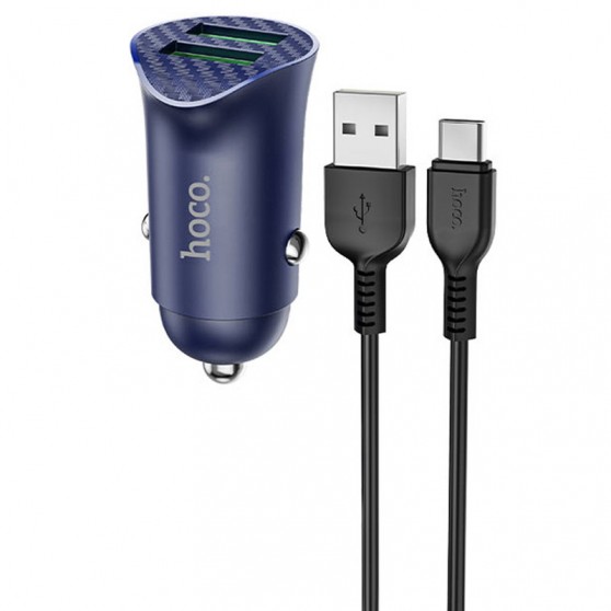 Автомобільна зарядка для телефону Hoco Z39 QC3.0 (2USB) + Type-C Синій