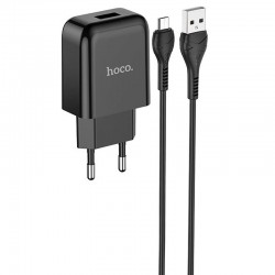 Зарядний пристрій для телефону - HOCO N2 (1USB/2.1A) + USB - MicroUSB Чорний