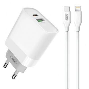 Блок питания XO-L81A с кабелем Type-C - Lightning (Iphone) Quick Charge 3.0 USB 18W + Type C (PD 20W) Белый