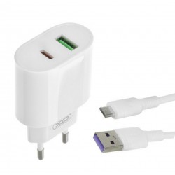 Блок живлення XO-L81A з кабелем Micro USB Швидка зарядка Quick Charge 3.0 USB 18W + Type C (PD 20W) Білий