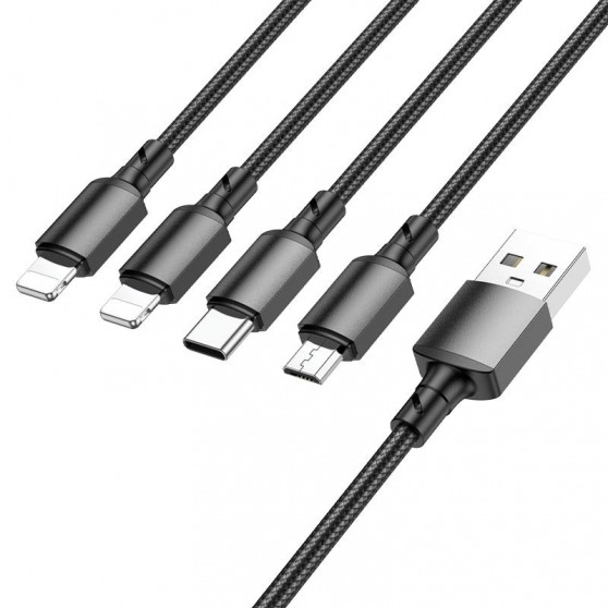 Дата кабель Borofone BX72 USB to 4in1 (Lightning/Lightning/MicroUSB/Type-C) (1m), Чорний