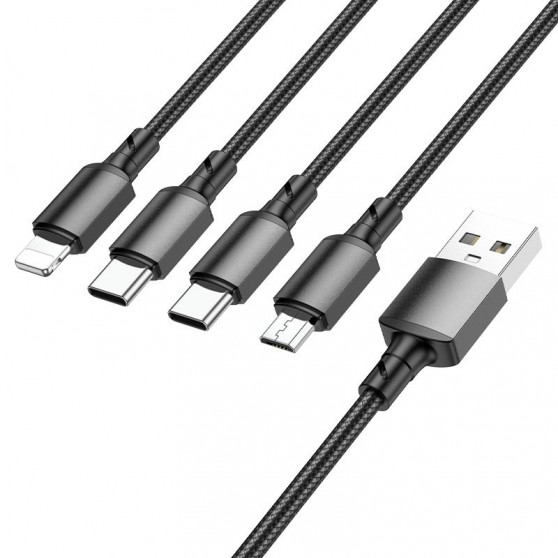 Дата кабель Borofone BX72 USB to 4in1 (Type-C/Type-C/MicroUSB/Lightning) (1m), Чорний