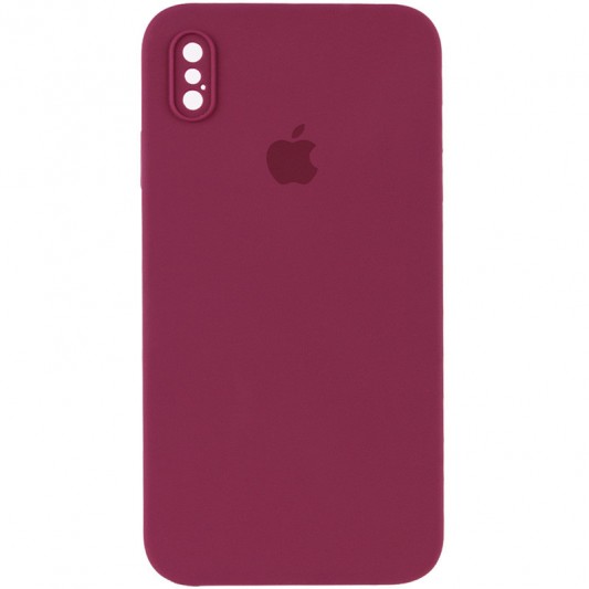 Чохол Silicone Case Square Full Camera Protective (AA) Apple iPhone XS (5.8"), Бордовий / Plum