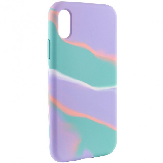 Чохол для Apple iPhone X / XS (5.8"") - Silicone case full Aquarelle Бірюзово-бузковий - зображення 1 