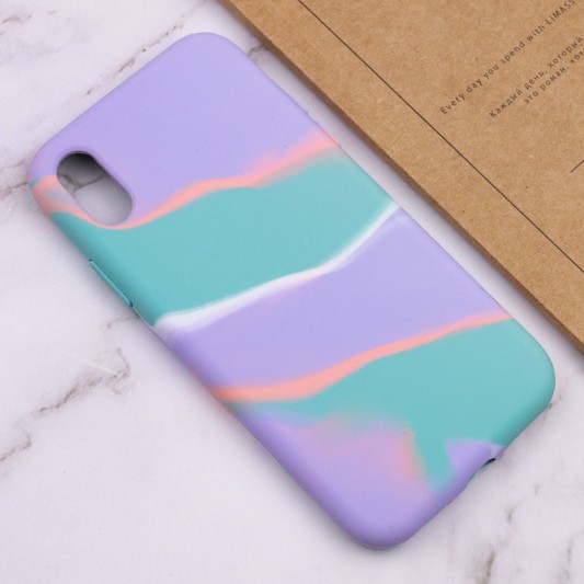 Чохол для Apple iPhone X / XS (5.8"") - Silicone case full Aquarelle Бірюзово-бузковий - зображення 3 