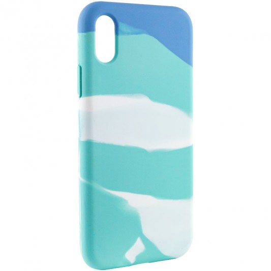 Чохол для Apple iPhone X/XS (5.8"") - Silicone case full Aquarelle Бірюзово-білий - зображення 1 