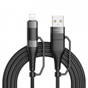 Дата кабель Borofone BU28 Multi-energy 4in1 Type-C/USB - Type-C/Lightning (1.2m) Чорний