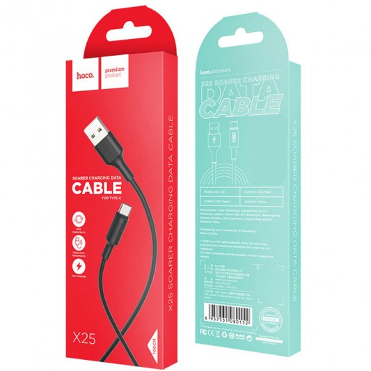 USB кабель для телефона Hoco X25 Soarer Type-C (1m) Черный - изображение 5