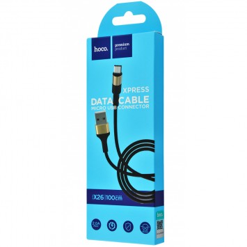 Кабель зарядки для телефона, планшета Hoco X26 Xpress Micro USB Cable (1m) Черный / Золотой - MicroUSB кабели - изображение 1