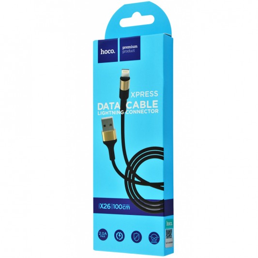 Кабель заряджання Apple Hoco X26 Xpress Lightning Cable (1m) Чорний / Золотий - зображення 1 