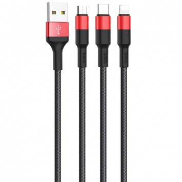 Кабель зарядки Apple Hoco X26 Xpress 3in1 Lightning -MicroUSB-Type-C (1m) Черный / Красный - Type-C кабели - изображение 1