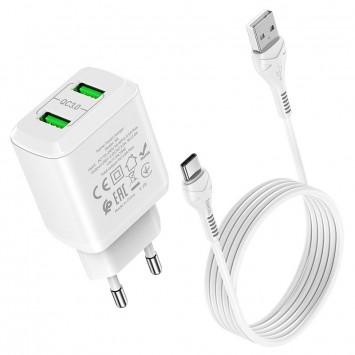 Зарядное устройство HOCO N6 QC3.0 (2USB/3A) + USB - Type-C Белый - Сетевые зарядные устройства (220 В) - изображение 1