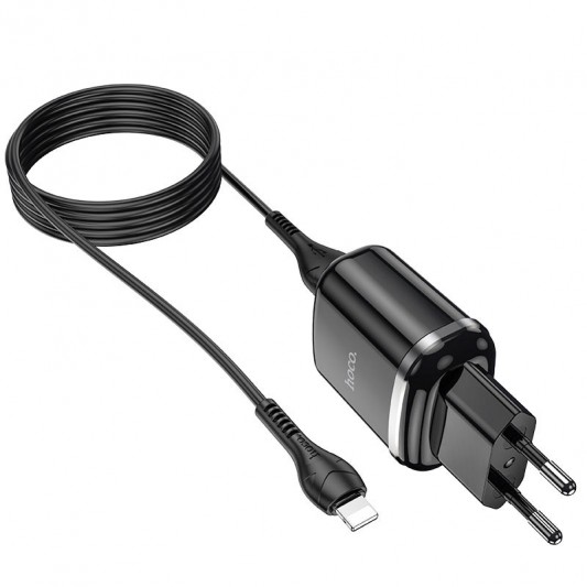 Зарядний пристрій Hoco N4 (2USB/2.4A) + Lightning Чорний - зображення 1 