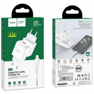 Зарядний пристрій HOCO N2 (1USB/2.1A) + USB - Lightning Білий - Мережеві ЗП (220 В) - зображення 6 
