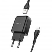 Зарядное устройство HOCO N2 (1USB/2.1A) + USB - Lightning Черный