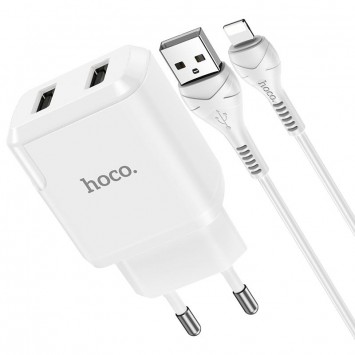 Зарядний пристрій HOCO N7 (2USB/2,1A) + USB - Lightning Білий - Мережеві ЗП (220 В) - зображення 1 