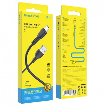 USB кабель для телефону Borofone BX51 Triumph USB to Type-C (1m) Чорний - Type-C кабелі - зображення 4 